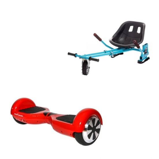 Regular Red PowerBoard Hoverboard Szett Kék Dupla Felfüggesztésű HoverKart Üléssel - 6.5” Kerekek, Bluetooth Hangszórók, LED Fények, Önegyensúlyozás, 15km hatótávolság, 700W teljesítmény, 4Ah Samsung cellás akkumulátor, Smart Balance