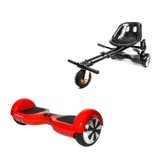 Elektromos Hoverboard GoKart Szett Lengéscsillapítókkal, 6.5 colos, Regular Red PowerBoard, Nagy Hatótávolság, Fekete HoverKart Lengéscsillapítókkal, Smart Balance