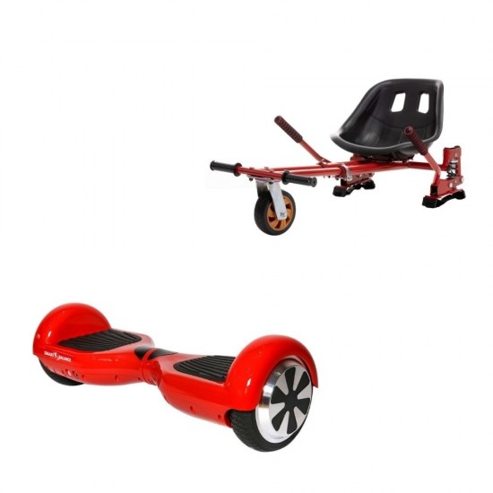 Regular Red PowerBoard Hoverboard Szett Piros Dupla Felfüggesztésű HoverKart Üléssel - 6.5” Kerekek, Bluetooth Hangszórók, LED Fények, Önegyensúlyozás, 15km hatótávolság, 700W teljesítmény, 4Ah Samsung cellás akkumulátor, Smart Balance