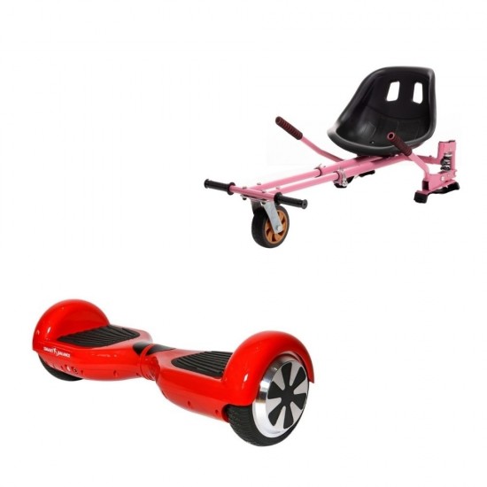 Regular Red PowerBoard Hoverboard Szett Rózsaszín Dupla Felfüggesztésű HoverKart Üléssel - 6.5” Kerekek, Bluetooth Hangszórók, LED Fények, Önegyensúlyozás, 15km hatótávolság, 700W teljesítmény, 4Ah Samsung cellás akkumulátor, Smart Balance