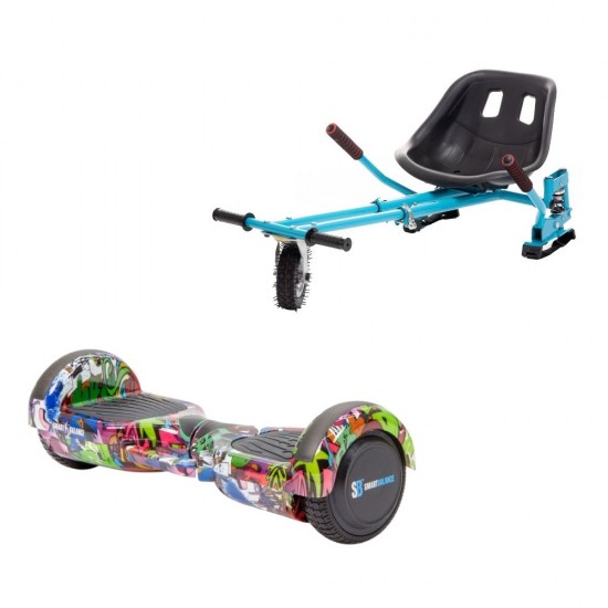 Regular Multicolor fogantyúval Hoverboard Szett Kék Dupla Felfüggesztésű HoverKart Üléssel - 6.5” Kerekek, Bluetooth Hangszórók, LED Fények, Önegyensúlyozás, 15km hatótávolság, 700W teljesítmény, 4Ah Samsung cellás akkumulátor, Smart Balance