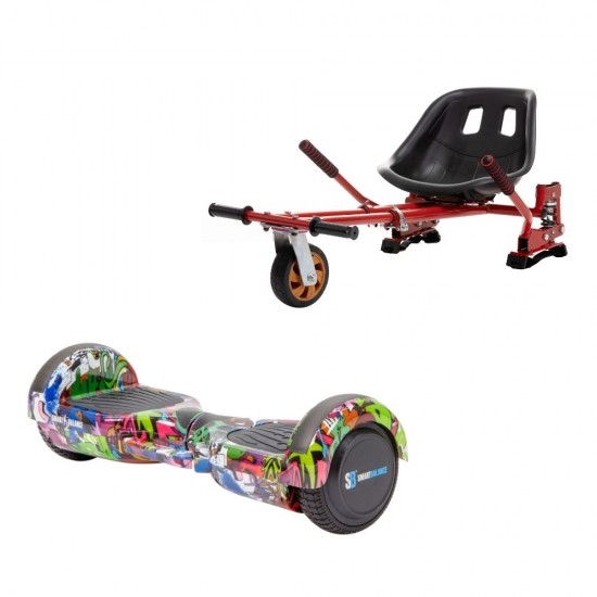 Regular Multicolor fogantyúval Hoverboard Szett Piros Dupla Felfüggesztésű HoverKart Üléssel - 6.5” Kerekek, Bluetooth Hangszórók, LED Fények, Önegyensúlyozás, 15km hatótávolság, 700W teljesítmény, 4Ah Samsung cellás akkumulátor, Smart Balance