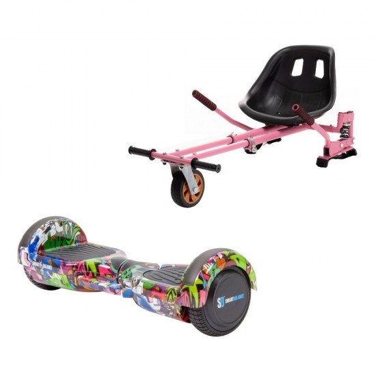 Regular Multicolor fogantyúval Hoverboard Szett Rózsaszín Dupla Felfüggesztésű HoverKart Üléssel - 6.5” Kerekek, Bluetooth Hangszórók, LED Fények, Önegyensúlyozás, 15km hatótávolság, 700W teljesítmény, 4Ah Samsung cellás akkumulátor, Smart Balance