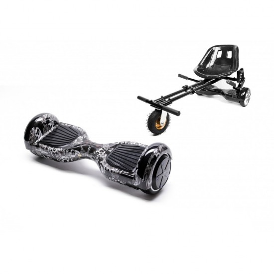 Regular SkullHead Hoverboard Szett Fekete Dupla Felfüggesztésű HoverKart Üléssel - 6.5” Kerekek, Bluetooth Hangszórók, LED Fények, Önegyensúlyozás, 15km hatótávolság, 700W teljesítmény, 4Ah Samsung cellás akkumulátor, Smart Balance 1