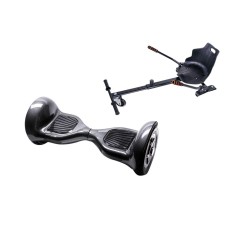OffRoad Carbon Hoverboard Szett Ergonomikus HoverKart Üléssel - 10” Kerekek, Bluetooth Hangszórók, LED Fények, Önegyensúlyozás, 15km hatótávolság, 700W teljesítmény, 4Ah Samsung cellás akkumulátor, Smart Balance
