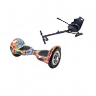 Hoverboard Go Kart Csomag, 10 Inch-es, Teljesítménye 700W, Bluetooth-os beépített hangszórók, Led-ek, Hoverkart ergonomikus ülés, Smart Balance OffRoad HipHop Orange