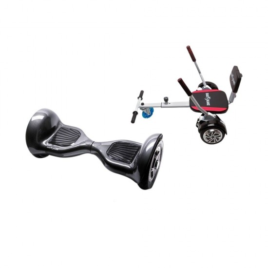 OffRoad Carbon Hoverboard Szett Komfortos HoverKart Üléssel - 10” Kerekek, Bluetooth Hangszórók, LED Fények, Önegyensúlyozás, 15km hatótávolság, 700W teljesítmény, 4Ah Samsung cellás akkumulátor, Smart Balance