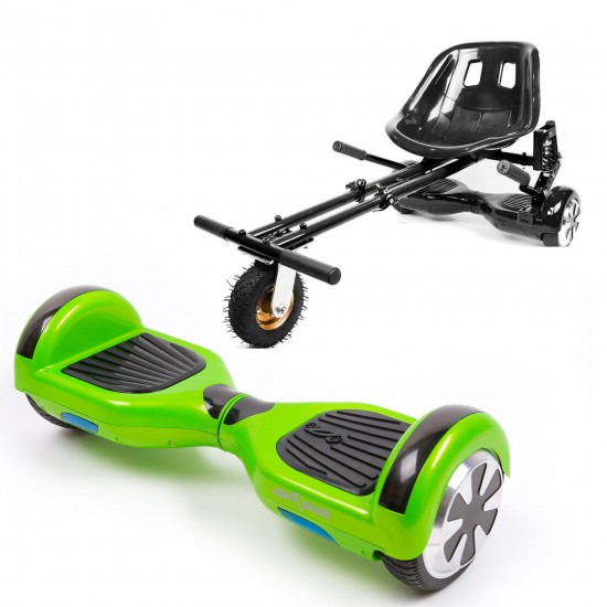 Elektromos Hoverboard GoKart Szett Lengéscsillapítókkal, 6.5 colos, Regular Green, Nagy Hatótávolság, Fekete HoverKart Lengéscsillapítókkal, Smart Balance