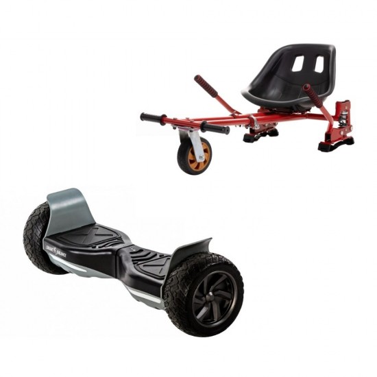 Hummer Black All-Terrain Hoverboard Szett Piros Dupla Felfüggesztésű HoverKart Üléssel – 8.5” Kerekek, Bluetooth Hangszórók, LED Fények, Önegyensúlyozás, 15km hatótávolság, 700W teljesítmény, 4Ah Samsung cellás akkumulátor, Smart Balance