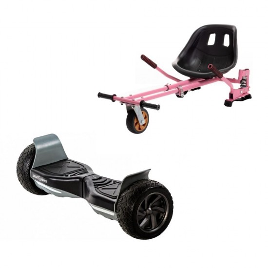 Hummer Black All-Terrain Hoverboard Szett Rózsaszín Dupla Felfüggesztésű HoverKart Üléssel – 8.5” Kerekek, Bluetooth Hangszórók, LED Fények, Önegyensúlyozás, 15km hatótávolság, 700W teljesítmény, 4Ah Samsung cellás akkumulátor, Smart Balance