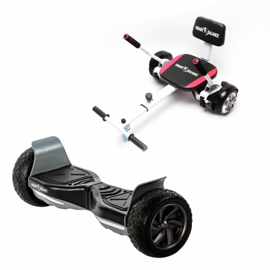 Hummer Black All-Terrain Hoverboard Szett Komfortos HoverKart Üléssel – 8.5” Kerekek, Bluetooth Hangszórók, LED Fények, Önegyensúlyozás, 15km hatótávolság, 700W teljesítmény, 4Ah Samsung cellás akkumulátor, Smart Balance