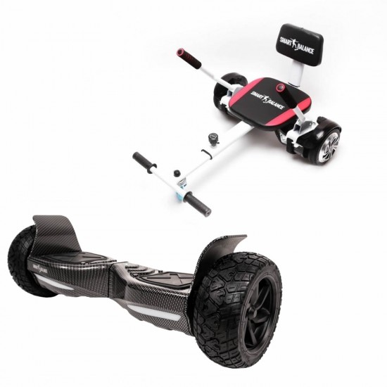 Hummer Carbon All-Terrain Hoverboard Szett Komfortos HoverKart Üléssel – 8.5” Kerekek, Bluetooth Hangszórók, LED Fények, Önegyensúlyozás, 15km hatótávolság, 700W teljesítmény, 4Ah Samsung cellás akkumulátor, Smart Balance