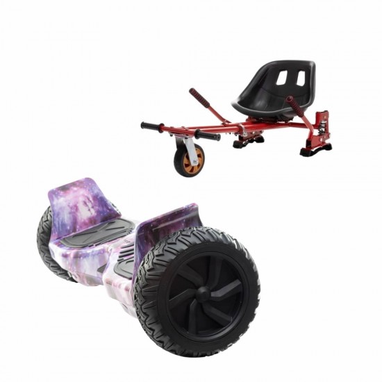 Hummer Galaxy All-Terrain Hoverboard Szett Piros Dupla Felfüggesztésű HoverKart Üléssel – 8.5” Kerekek, Bluetooth Hangszórók, LED Fények, Önegyensúlyozás, 15km hatótávolság, 700W teljesítmény, 4Ah Samsung cellás akkumulátor, Smart Balance