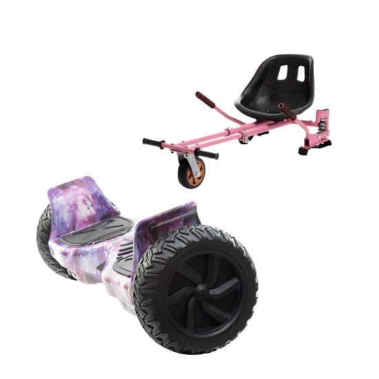 Hummer Galaxy All-Terrain Hoverboard Szett Rózsaszín Dupla Felfüggesztésű HoverKart Üléssel – 8.5” Kerekek, Bluetooth Hangszórók, LED Fények, Önegyensúlyozás, 15km hatótávolság, 700W teljesítmény, 4Ah Samsung cellás akkumulátor, Smart Balance