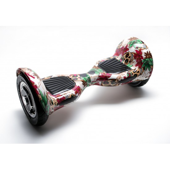 OffRoad SkullColor Hoverboard Szett Fekete Dupla Felfüggesztésű HoverKart Üléssel - 10” Kerekek, Bluetooth Hangszórók, LED Fények, Önegyensúlyozás, 15km hatótávolság, 700W teljesítmény, 4Ah Samsung cellás akkumulátor, Smart Balance 4