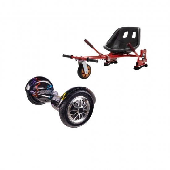 OffRoad Thunderstorm 7 Hoverboard Szett Piros Dupla Felfüggesztésű HoverKart Üléssel - 10” Kerekek, Bluetooth Hangszórók, LED Fények, Önegyensúlyozás, 15km hatótávolság, 700W teljesítmény, 4Ah Samsung cellás akkumulátor, Smart Balance