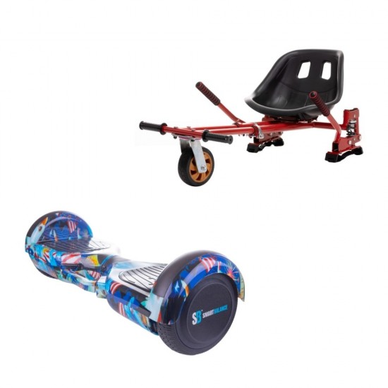 Regular America fogantyúval Hoverboard Szett Piros Dupla Felfüggesztésű HoverKart Üléssel - 6.5” Kerekek, Bluetooth Hangszórók, LED Fények, Önegyensúlyozás, 15km hatótávolság, 700W teljesítmény, 4Ah Samsung cellás akkumulátor, Smart Balance