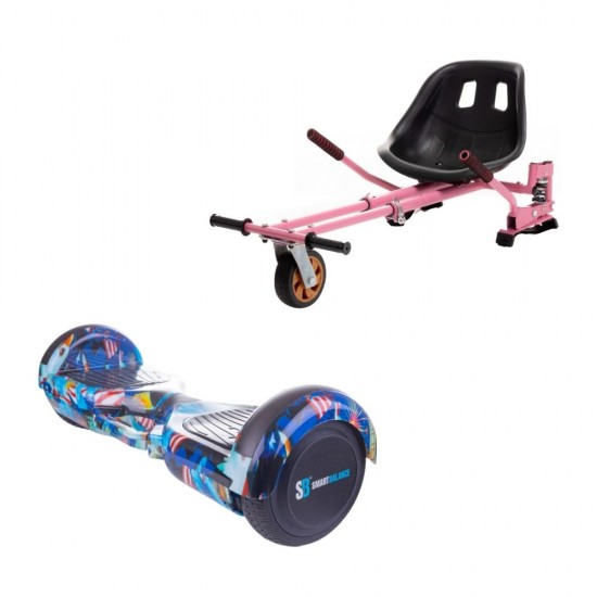 Regular America fogantyúval Hoverboard Szett Rózsaszín Dupla Felfüggesztésű HoverKart Üléssel - 6.5” Kerekek, Bluetooth Hangszórók, LED Fények, Önegyensúlyozás, 15km hatótávolság, 700W teljesítmény, 4Ah Samsung cellás akkumulátor, Smart Balance