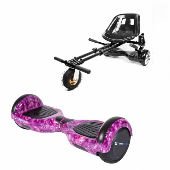 Elektromos Hoverboard GoKart Szett Lengéscsillapítókkal, 6.5 colos, Regular Galaxy Pink, Standard Hatótávolság, Fekete HoverKart Lengéscsillapítókkal, Smart Balance
