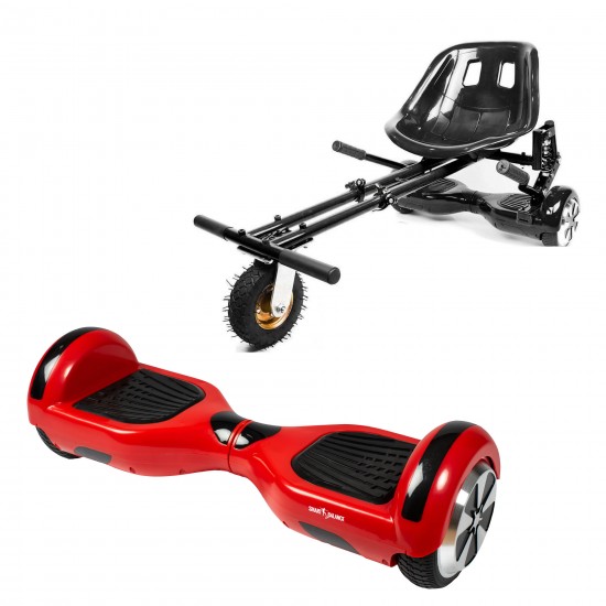 Elektromos Hoverboard GoKart Szett Lengéscsillapítókkal, 6.5 colos, Regular Red, Nagy Hatótávolság, Fekete HoverKart Lengéscsillapítókkal, Smart Balance