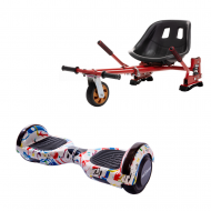 Hoverboard Go Kart Csomag, 6.5 Inch-es, Teljesítménye 700W, Bluetooth-os beépített hangszórók, Led-ek, Piros Hoverkart Felfüggesztésekkel, Smart Balance Regular Splash