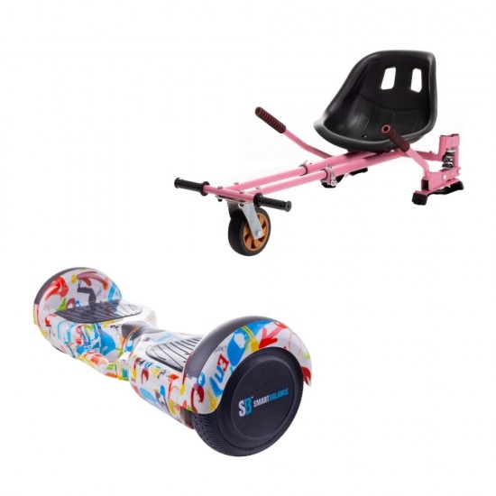 Regular Splash fogantyúval Hoverboard Szett Rózsaszín Dupla Felfüggesztésű HoverKart Üléssel - 6.5” Kerekek, Bluetooth Hangszórók, LED Fények, Önegyensúlyozás, 15km hatótávolság, 700W teljesítmény, 4Ah Samsung cellás akkumulátor, Smart Balance 1