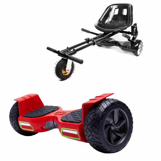 Hummer Red All-Terrain Hoverboard Szett Fekete Dupla Felfüggesztésű HoverKart Üléssel – 8.5” Kerekek, Bluetooth Hangszórók, LED Fények, Önegyensúlyozás, 15km hatótávolság, 700W teljesítmény, 4Ah Samsung cellás akkumulátor, Smart Balance