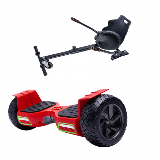 Hummer Red All-Terrain Hoverboard Szett Ergonomikus HoverKart Üléssel – 8.5” Kerekek, Bluetooth Hangszórók, LED Fények, Önegyensúlyozás, 15km hatótávolság, 700W teljesítmény, 4Ah Samsung cellás akkumulátor, Smart Balance