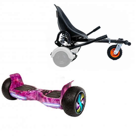 Elektromos Hoverboard GoKart Szett Lengéscsillapítókkal, 8.5 colos, Hummer Galaxy Pink PRO, Standard Hatótávolság, Fekete HoverKart Lengéscsillapítókkal, Smart Balance