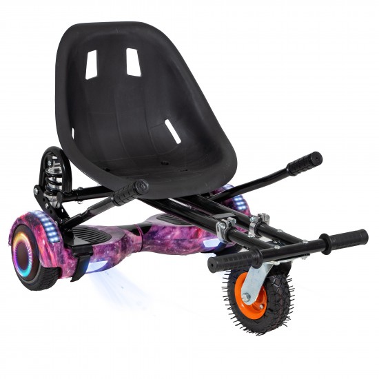 Elektromos Hoverboard GoKart Szett Lengéscsillapítókkal, 6.5 colos, Regular Galaxy Pink PRO, Standard Hatótávolság, Fekete HoverKart Lengéscsillapítókkal, Smart Balance