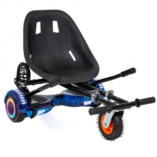 Elektromos Hoverboard GoKart Szett Lengéscsillapítókkal, 6.5 colos, Regular Galaxy Blue PRO, Nagy Hatótávolság, Fekete HoverKart Lengéscsillapítókkal, Smart Balance