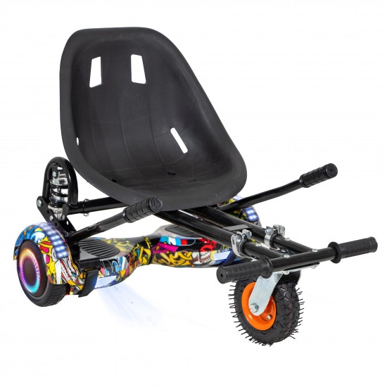 Elektromos Hoverboard GoKart Szett Lengéscsillapítókkal, 6.5 colos, Regular HipHop PRO, Standard Hatótávolság, Fekete HoverKart Lengéscsillapítókkal, Smart Balance