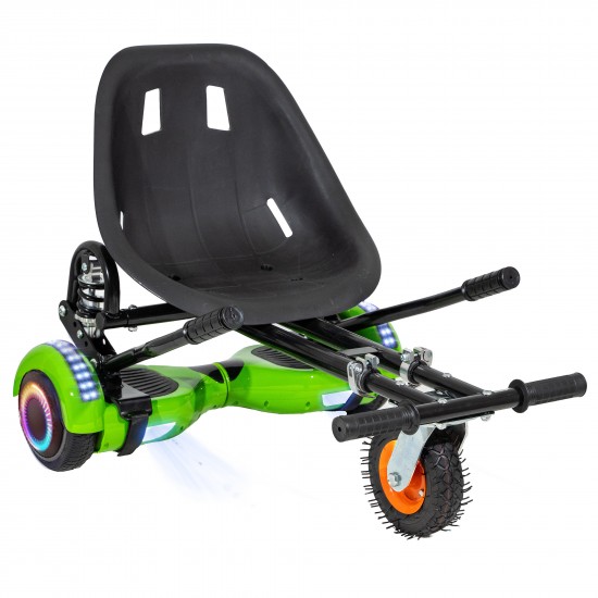 Elektromos Hoverboard GoKart Szett Lengéscsillapítókkal, 6.5 colos, Regular Green PRO, Nagy Hatótávolság, Fekete HoverKart Lengéscsillapítókkal, Smart Balance