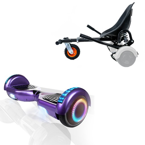 Elektromos Hoverboard GoKart Szett Lengéscsillapítókkal, 6.5 colos, Regular Purple PRO, Standard Hatótávolság, Fekete HoverKart Lengéscsillapítókkal, Smart Balance