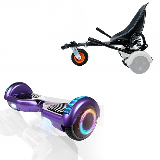 Elektromos Hoverboard GoKart Szett Lengéscsillapítókkal, 6.5 colos, Regular Purple PRO, Standard Hatótávolság, Fekete HoverKart Lengéscsillapítókkal, Smart Balance