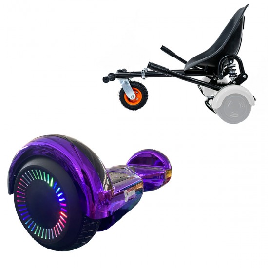 Elektromos Hoverboard GoKart Szett Lengéscsillapítókkal, 6.5 colos, Regular ElectroPurple PRO, Nagy Hatótávolság, Fekete HoverKart Lengéscsillapítókkal, Smart Balance