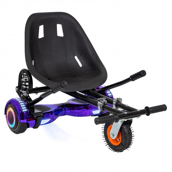 Elektromos Hoverboard GoKart Szett Lengéscsillapítókkal, 6.5 colos, Regular ElectroPurple PRO, Standard Hatótávolság, Fekete HoverKart Lengéscsillapítókkal, Smart Balance