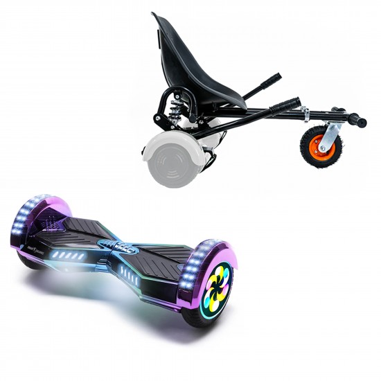 Elektromos Hoverboard GoKart Szett Lengéscsillapítókkal, 8 colos, Transformers Dakota PRO LED, Nagy Hatótávolság, Fekete HoverKart Lengéscsillapítókkal, Smart Balance