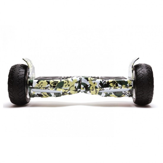 Elektromos Hoverboard csomag Komfortos Üléssel, 8.5 colos, Hummer Camouflage PRO, Nagy Hatótávolság, Fehér Szivacsos ülés, Smart Balance 3