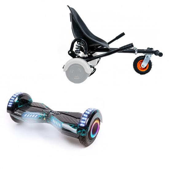 Elektromos Hoverboard GoKart Szett Lengéscsillapítókkal, 6.5 colos, Transformers Thunderstorm PRO, Nagy Hatótávolság, Fekete HoverKart Lengéscsillapítókkal, Smart Balance