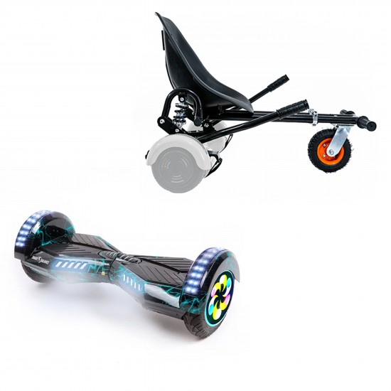 Elektromos Hoverboard GoKart Szett Lengéscsillapítókkal, 8 colos, Transformers Thunderstorm PRO, Standard Hatótávolság, Fekete HoverKart Lengéscsillapítókkal, Smart Balance
