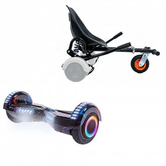 Elektromos Hoverboard GoKart Szett Lengéscsillapítókkal, 6.5 colos, Transformers Thunderstorm Blue PRO, Nagy Hatótávolság, Fekete HoverKart Lengéscsillapítókkal, Smart Balance