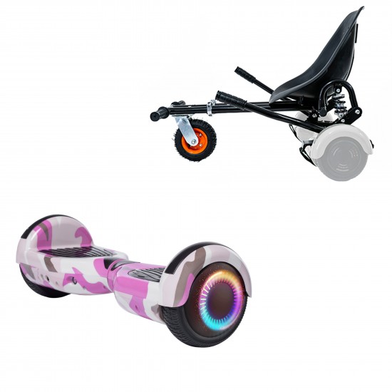 Elektromos Hoverboard GoKart Szett Lengéscsillapítókkal, 6.5 colos, Regular Camouflage Pink PRO, Nagy Hatótávolság, Fekete HoverKart Lengéscsillapítókkal, Smart Balance