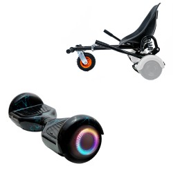 Elektromos Hoverboard GoKart Szett Lengéscsillapítókkal, 6.5 colos, Regular Thunderstorm Blue PRO, Nagy Hatótávolság, Fekete HoverKart Lengéscsillapítókkal, Smart Balance