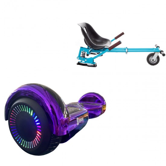 Elektromos Hoverboard GoKart Szett Lengéscsillapítókkal, 6.5 colos, Regular ElectroPurple PRO, Nagy Hatótávolság, Kék HoverKart Lengéscsillapítókkal, Smart Balance