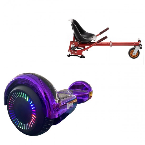Elektromos Hoverboard GoKart Szett Lengéscsillapítókkal, 6.5 colos, Regular ElectroPurple PRO, Nagy Hatótávolság, Piros HoverKart Lengéscsillapítókkal, Smart Balance
