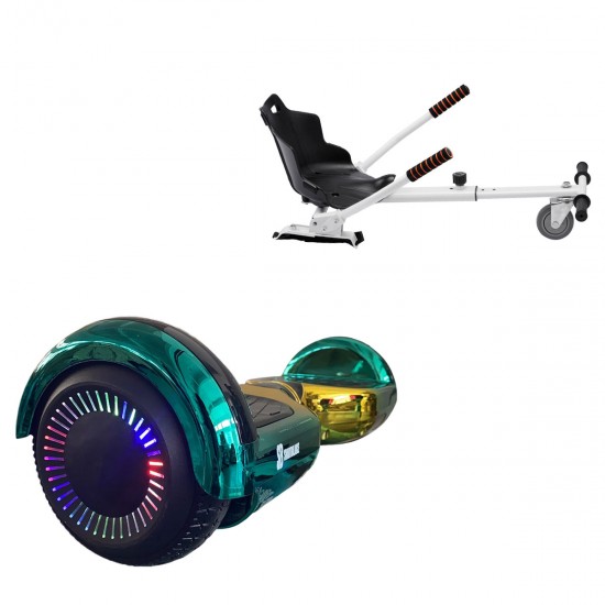 Elektromos Hoverboard Standard GoKart Szett, 6.5 colos, Regular California PRO, Standard Hatótávolság, és Fehér Hoverkart, Smart Balance