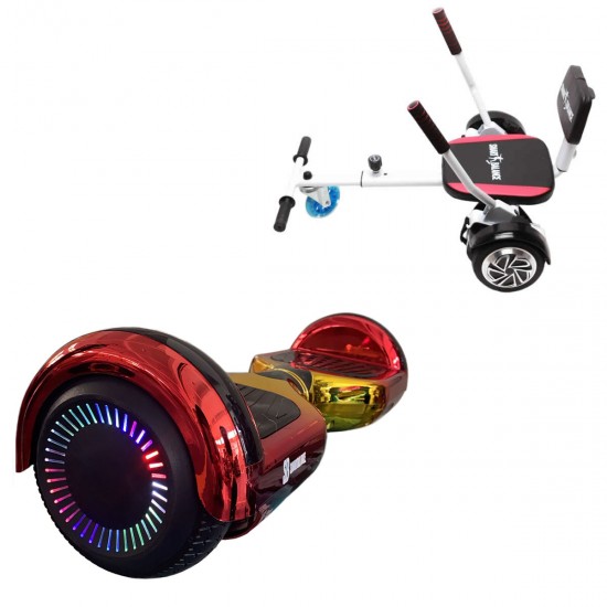 Elektromos Hoverboard csomag Komfortos Üléssel, 6.5 colos, Regular Sunset PRO, Standard Hatótávolság, Fehér Szivacsos ülés, Smart Balance