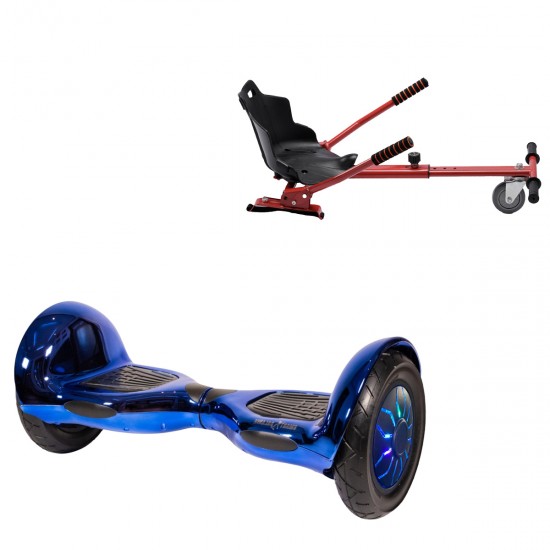 Elektromos Hoverboard Standard GoKart Szett, 10 colos, Off-Road ElectroBlue PRO, Nagy Hatótávolság, és Piros Hoverkart, Smart Balance
