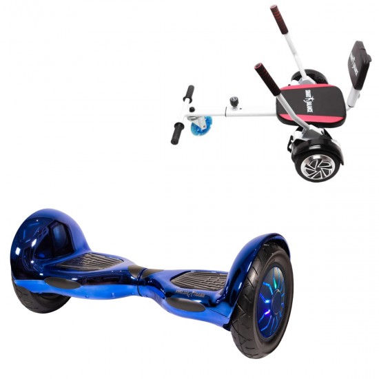 Elektromos Hoverboard csomag Komfortos Üléssel, 10 colos, Off-Road ElectroBlue PRO, Standard Hatótávolság, Fehér Szivacsos ülés, Smart Balance
